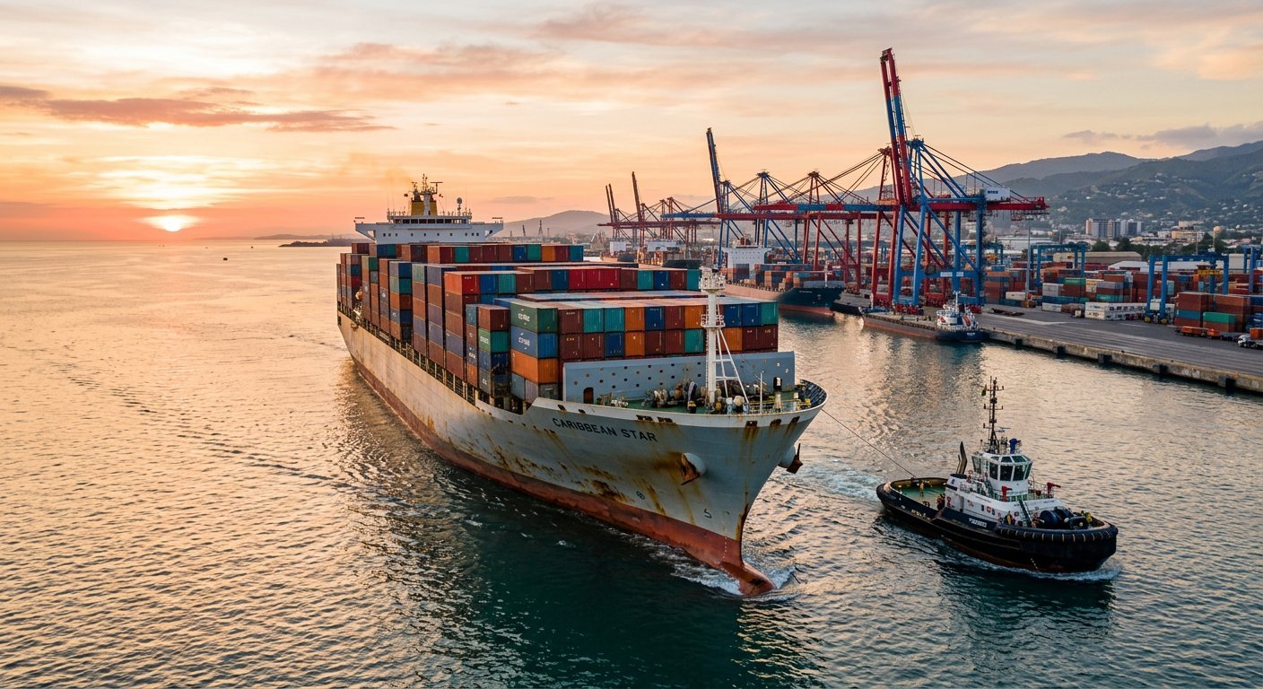 Navire de commerce arrivant à quai
