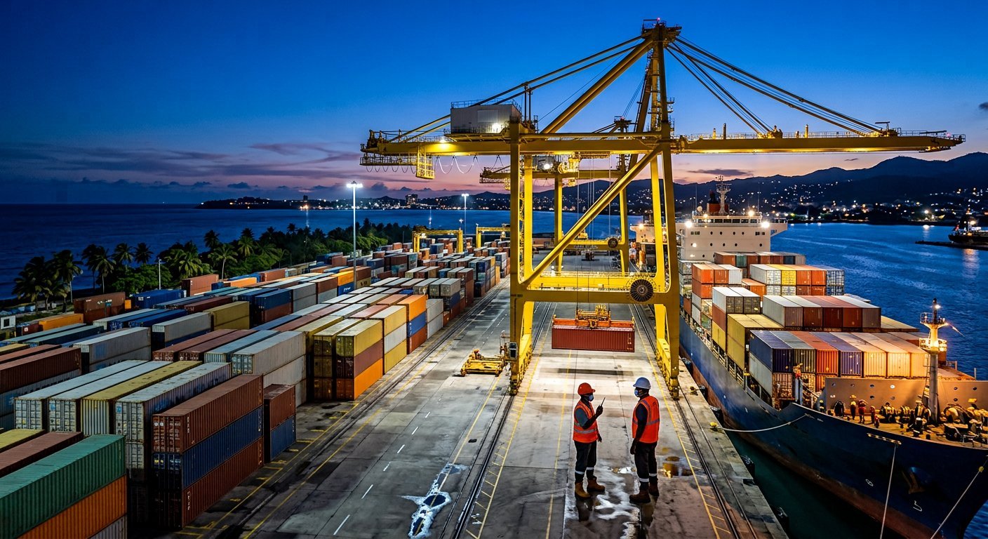 Terminal à conteneurs et grues portuaires